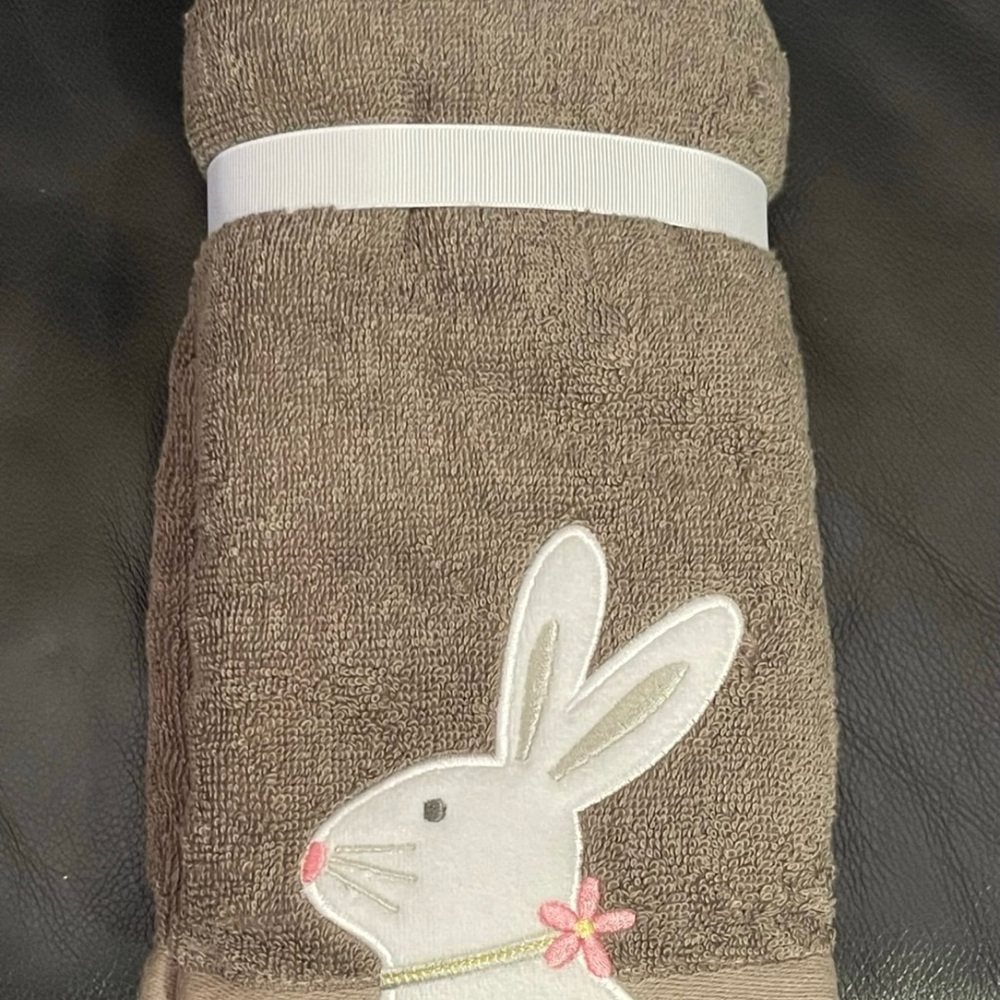 CASABA Bunny Hand Towels, Set of 2, Grey
